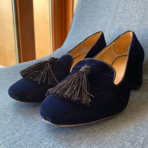 Navy Suede Loafers with Tassels